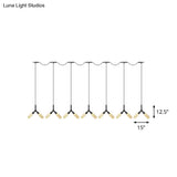 Industrial Restaurant Ceiling Light With Multi Bulbs: Tandem Pendant Lamp In Black Colored Glass