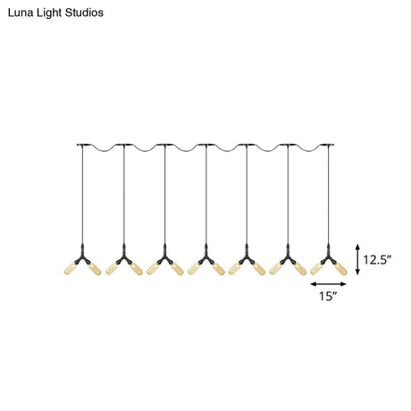 Industrial Restaurant Ceiling Light With Multi Bulbs: Tandem Pendant Lamp In Black Colored Glass