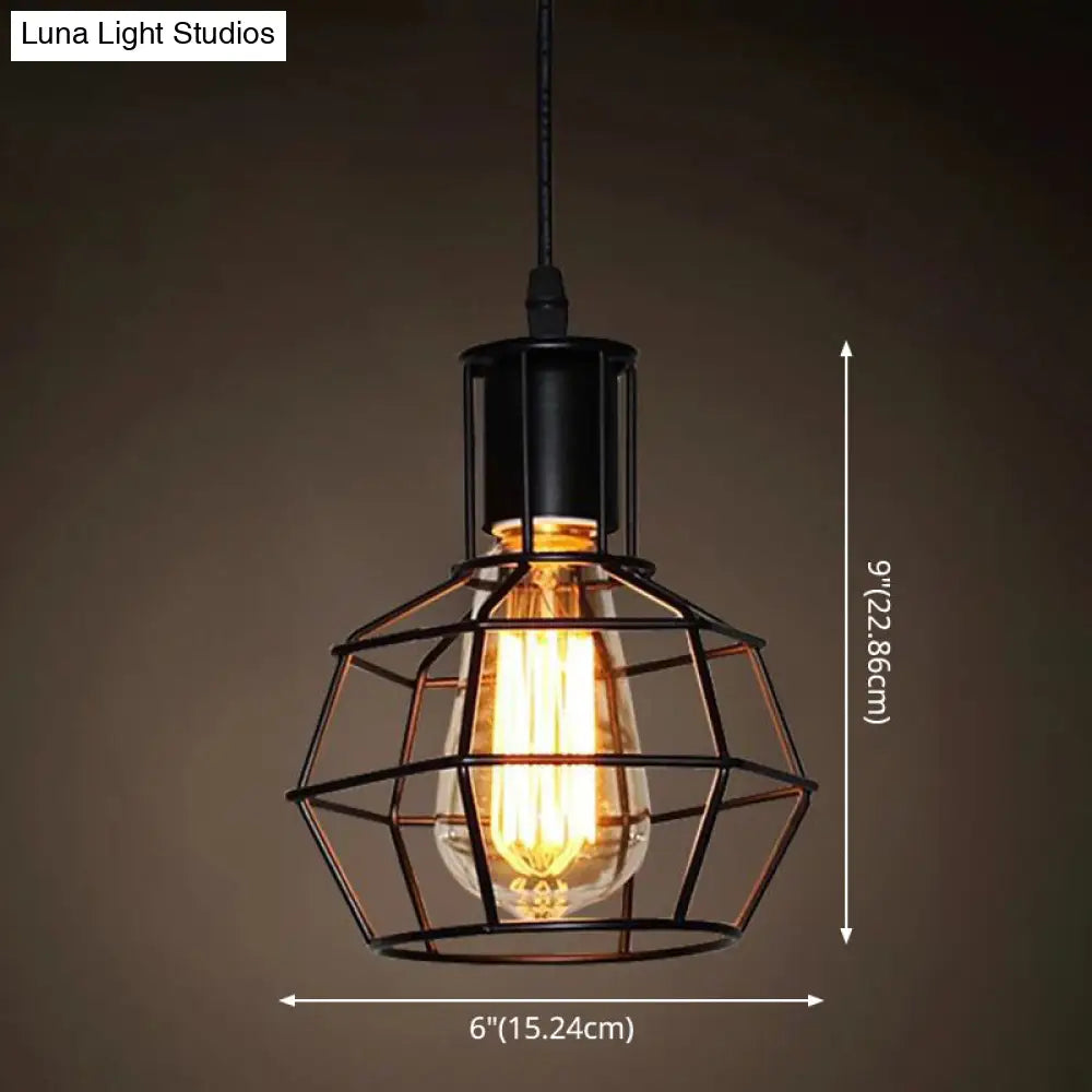 Industrial Retro 1-Light Pendant With Metal Cage For Bar - Hang In Style!