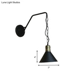 Industrial Retro Black Conical Wall Lighting Sconce With Chain For Dining Room