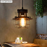 Industrial Retro Black Metal Pendant Light With Wire Cage - Perfect For Restaurants