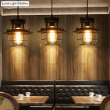 Industrial Retro Black Metal Pendant Light With Wire Cage - Perfect For Restaurants