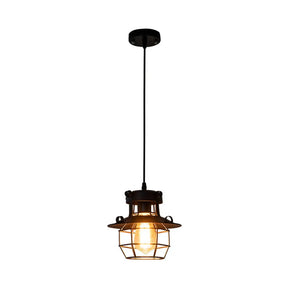 Industrial Retro Black Metal Pendant Light With Wire Cage - Perfect For Restaurants