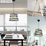 Industrial Retro Cylinder Cage Pendant Light - Black Metal Hanging Lamp For Restaurants