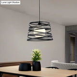 Industrial Retro Cylinder Cage Pendant Light - Black Metal Hanging Lamp For Restaurants