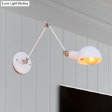 Industrial Retro Metal Swing Arm Wall Sconce Lamp With White Dome - Perfect For Bedroom Lighting