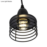 Industrial Retro Pendant Lighting: 1-Light Drum With Wire Cage Shade For Kitchen Ceiling