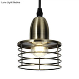 Industrial Retro Pendant Lighting: 1-Light Drum With Wire Cage Shade For Kitchen Ceiling