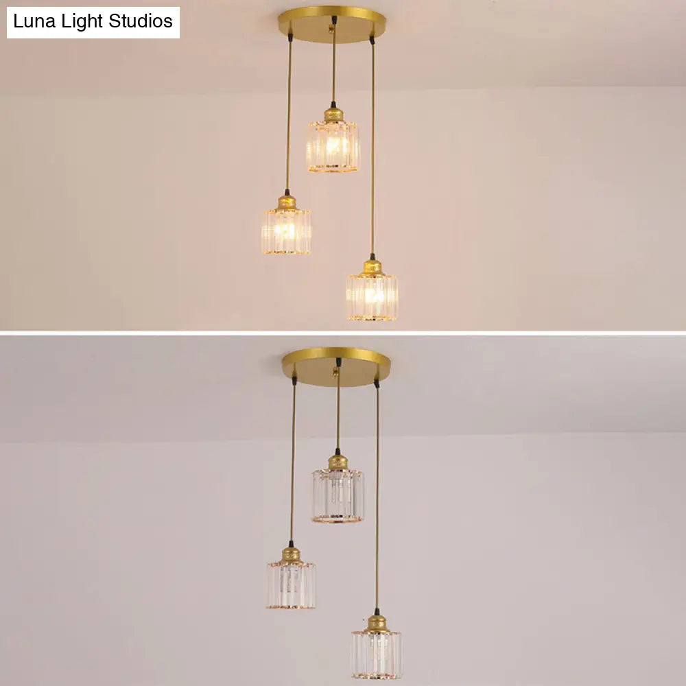 Industrial Ribbed Glass Hanging Ceiling Light With 3 Cylinder Shades - Perfect For Restaurants