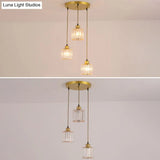 Industrial Ribbed Glass Hanging Ceiling Light With 3 Cylinder Shades - Perfect For Restaurants