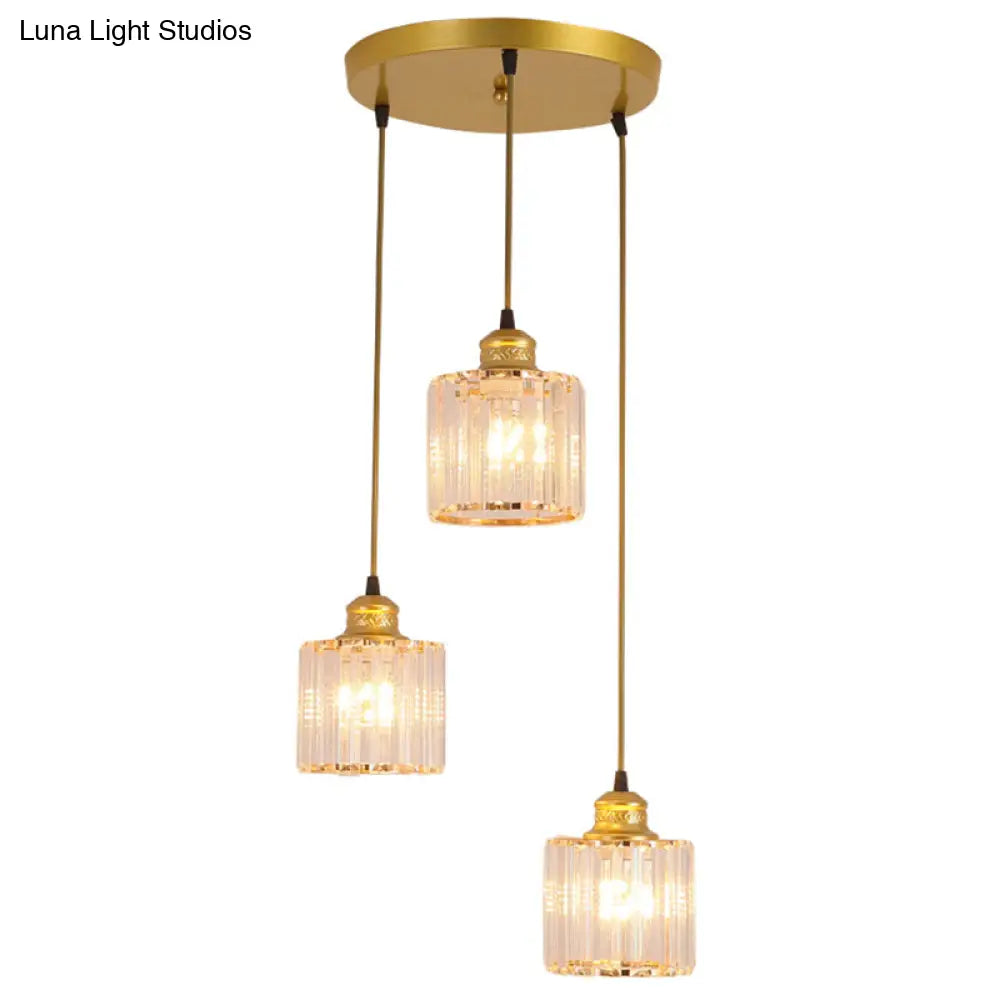 Industrial Ribbed Glass Hanging Ceiling Light With 3 Cylinder Shades - Perfect For Restaurants
