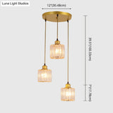 Industrial Ribbed Glass Hanging Ceiling Light With 3 Cylinder Shades - Perfect For Restaurants