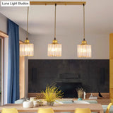 Industrial Ribbed Glass Hanging Ceiling Light With 3 Cylinder Shades - Perfect For Restaurants