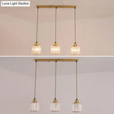 Industrial Ribbed Glass Hanging Ceiling Light With 3 Cylinder Shades - Perfect For Restaurants