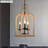 Industrial Rope Bird Cage Pendant Lamp - Beige 3 Heads Chandelier Light For Coffee Shop Ceiling
