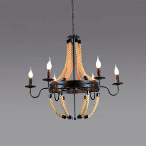 Industrial Rope Style Chandelier Pendant Lamp - Elegant Black Finish Candle Shape Adjustable 39’