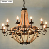 Industrial Rope Style Chandelier Pendant Lamp - Elegant Black Finish Candle Shape Adjustable 39’