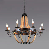 Industrial Rope Style Chandelier Pendant Lamp - Elegant Black Finish Candle Shape Adjustable 39’