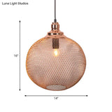 Industrial Rose Gold Pendant Lamp For Dining Room - Globe/Dome Cage Design With Down Lighting