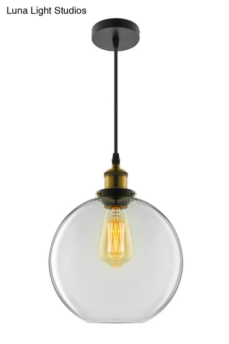 Industrial Round Pendant Light - 1 Clear Glass Hanging Lamp In Brass (8’/10’/12’ Wide)