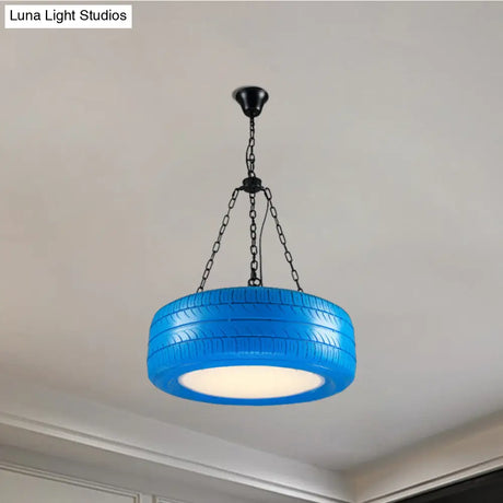 Industrial Rubber Chandelier With Hanging Chain For Bar Creative And Unique Tire Design