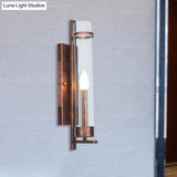 Industrial Rust Clear Glass Sconce Light Fixture For Dining Room - 1-Light Tubular Wall Lamp