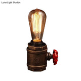 Industrial Rust Finish Metal Night Table Lamp With Valve Deco - Bare Bulb Task Light For Bedroom