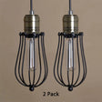 Industrial Rustic Black Metal Pendant Lighting 2 Pack - Wire Cage Hanging Lamp For Kitchen