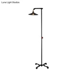 Industrial Rustic Brass Metal Floor Lamp - Flat Shade 1 Light Standing For Living Room