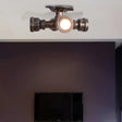 Industrial Rustic Semi-Flush Balcony Light - 4 Wrought Iron Lights Aged Bronze Ceiling Fixture