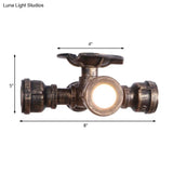 Industrial Rustic Semi-Flush Balcony Light - 4 Wrought Iron Lights Aged Bronze Ceiling Fixture