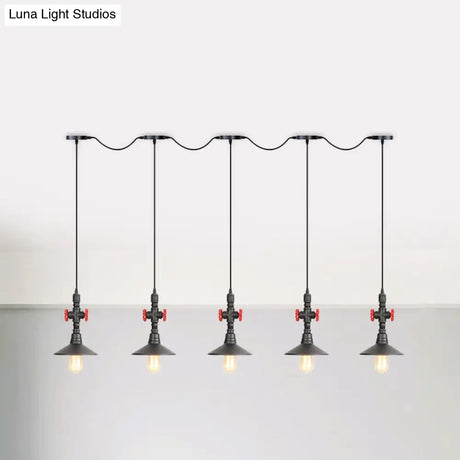 Industrial Saucer Iron Tandem Pendant Lamp In Black - 3/5/7-Bulb Restaurant Lighting Solution