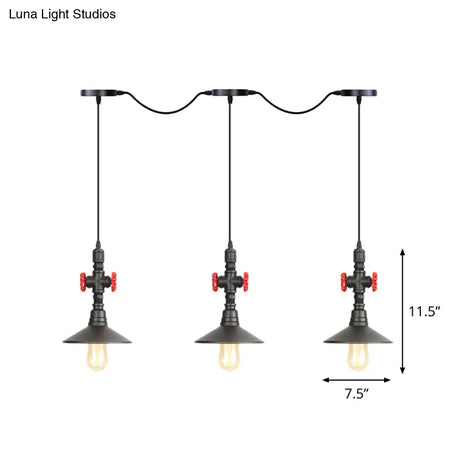 Industrial Saucer Iron Tandem Pendant Lamp In Black - 3/5/7-Bulb Restaurant Lighting Solution
