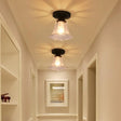 Industrial Semi Flush Clear Glass Corridor Light Fixture With Flared Shade In Black