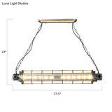 Industrial Silver Metal Pendant Light With Led Clear Glass Shade - Cylindrical Wire Cage Design