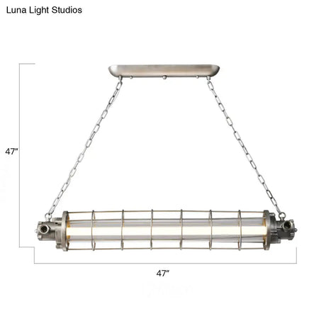 Industrial Silver Metal Pendant Light With Led Clear Glass Shade - Cylindrical Wire Cage Design