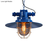 Industrial Single-Light Hanging Ceiling Pendant With Clear Glass Cone Shade In White/Red/Rust Tones