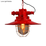 Industrial Single-Light Hanging Ceiling Pendant With Clear Glass Cone Shade In White/Red/Rust Tones