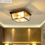 Industrial Square/Hexagon Cage Glass Ceiling Light With 2/4 Bulbs Clear/Black Flush Mount Lighting