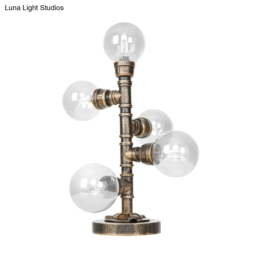 Industrial Study Room Task Lighting: 5-Light Table Light With Clear/Amber Glass Shade Base Included