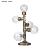 Industrial Study Room Task Lighting: 5-Light Table Light With Clear/Amber Glass Shade Base Included