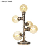 Industrial Study Room Task Lighting: 5-Light Table Light With Clear/Amber Glass Shade Base Included