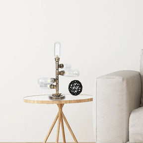 Industrial Study Room Task Lighting: 5-Light Table Light With Clear/Amber Glass Shade Base Included