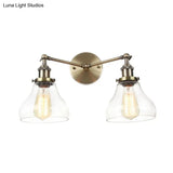 Industrial Style 2-Light Wall Sconce Lamp - Clear Glass With Black/Brass/Bronze Finish