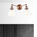 Industrial Style 2-Light Wall Sconce Lamp - Clear Glass With Black/Brass/Bronze Finish Copper