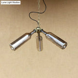 Industrial Style 3-Light Glass Bottle Chandelier With Pipe Design In Black/Clear