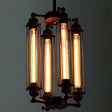 Industrial Style 4-Light Chandelier with Tube Cage Shade - Vertical/Horizontal Indoor Hanging Lamp in Black Black
