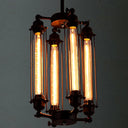 Industrial Style 4-Light Chandelier with Tube Cage Shade - Vertical/Horizontal Indoor Hanging Lamp in Black Black