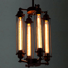 Industrial Style 4-Light Chandelier with Tube Cage Shade - Vertical/Horizontal Indoor Hanging Lamp in Black Black