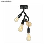 Industrial Style 4-Light Semi Flush Mount In Black For Dining Room